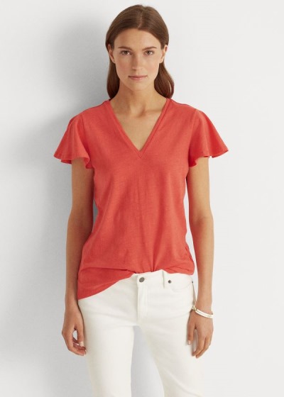 Women's Ralph Lauren Cotton Flutter-Sleeve T Shirts | 821659SON